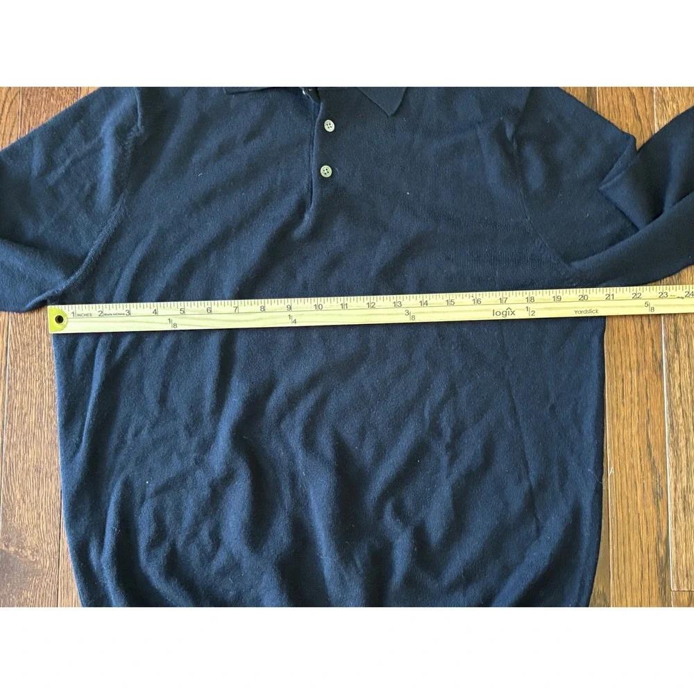 Brooks Brothers Merino Wool Polo Sweater Mens M Blue Long Sleeve Italian Merino